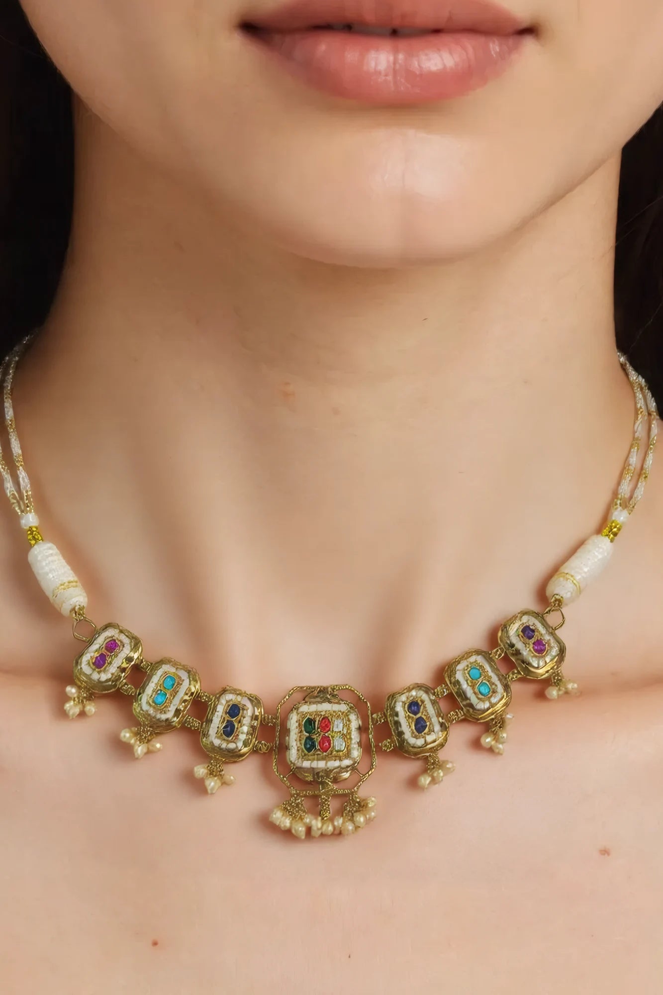 OMID Multi Color Kundan Ethnic Necklace