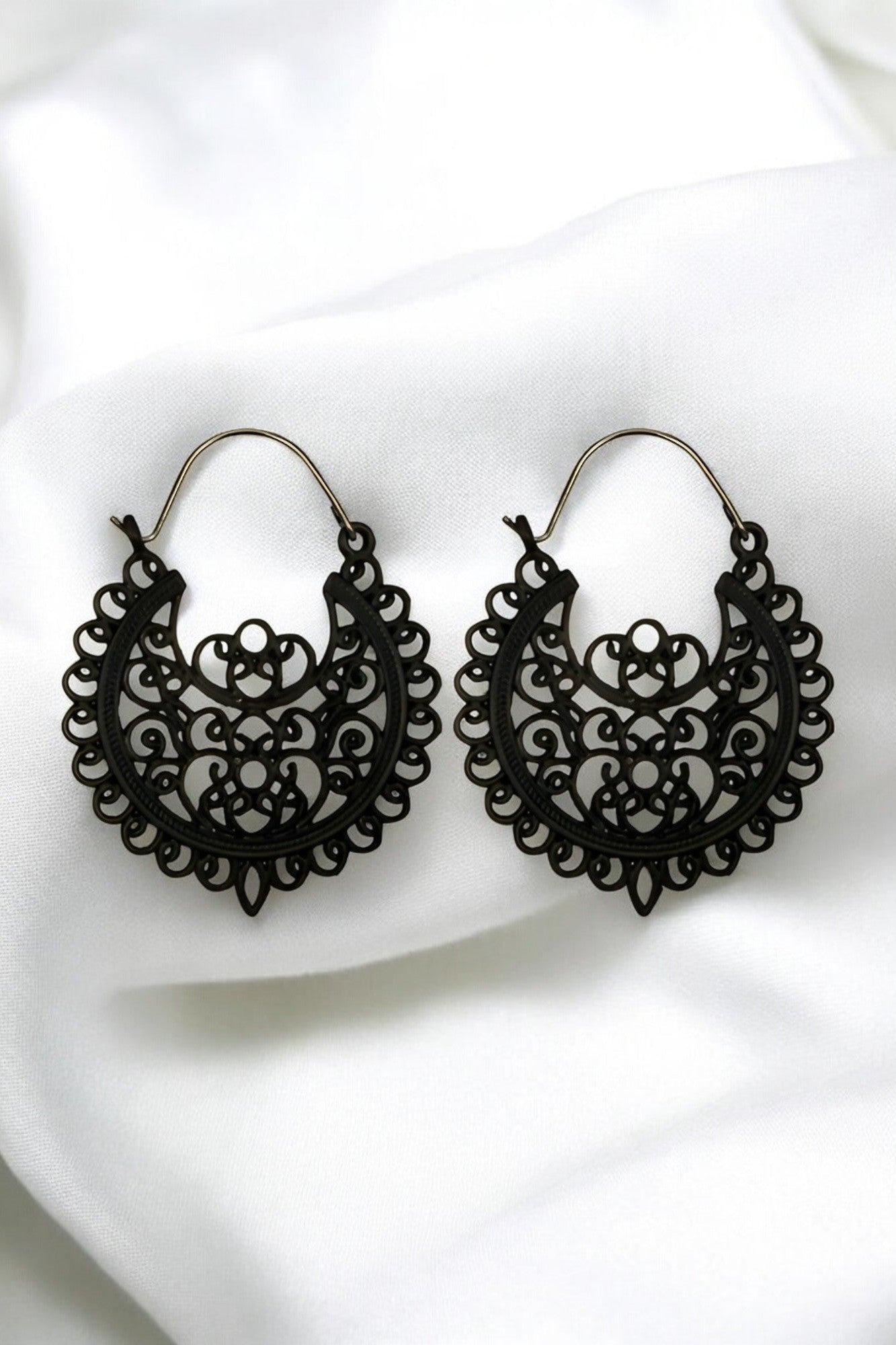 OMID Bohemian Vintage Black Filigree Hoop Earrings for Women, Lightweight Ethnic Dangle Earrings For Women and Girls