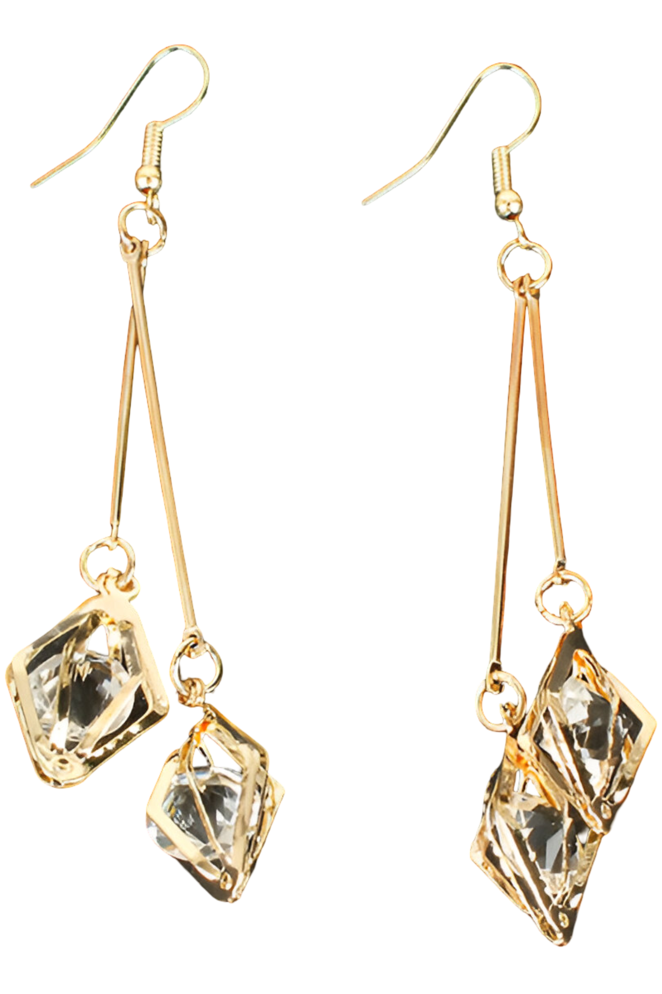 OMID Elegant Gold-Plated Geometric Dangle Earrings with Clear Crystal Drops for Women and Girls