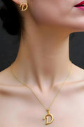 OMID Gold Plated Alphabet "D" Initial Pendant Necklace With Stud Earrings Set for Women and Girls