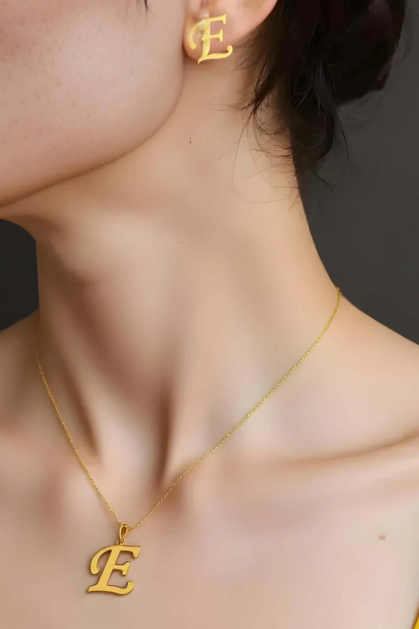 OMID Gold Plated Alphabet "E" Pendant Necklace With Stud Earrings Set for Women and Girls