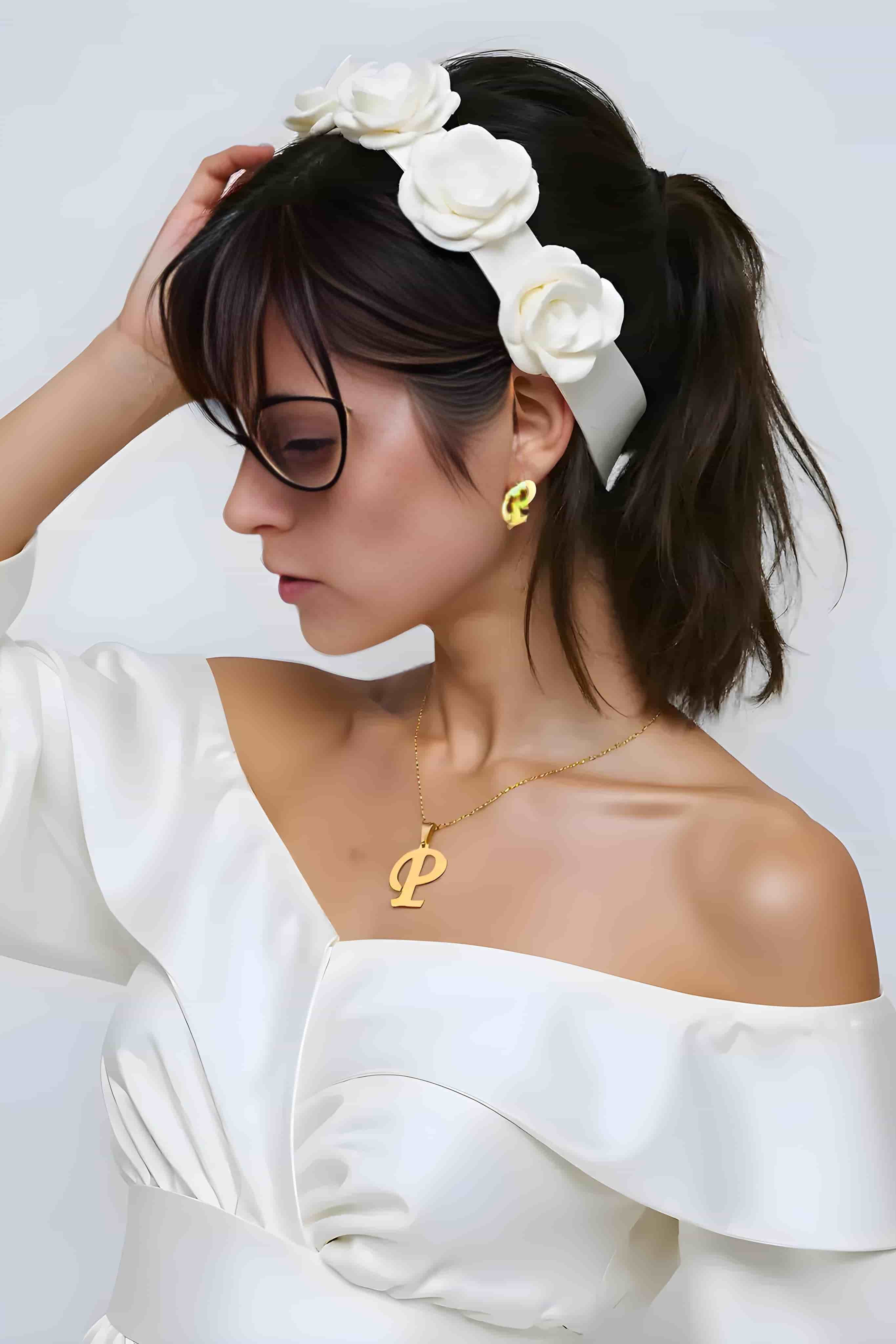 OMID Elegant Gold-Plated "P" Initial Pendant Necklace & Stud Earrings Set For Women and Girls