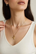 OMID Gold-Plated Alphabet "T" Pendant Necklace & Stud Earrings Set For Women And Girls