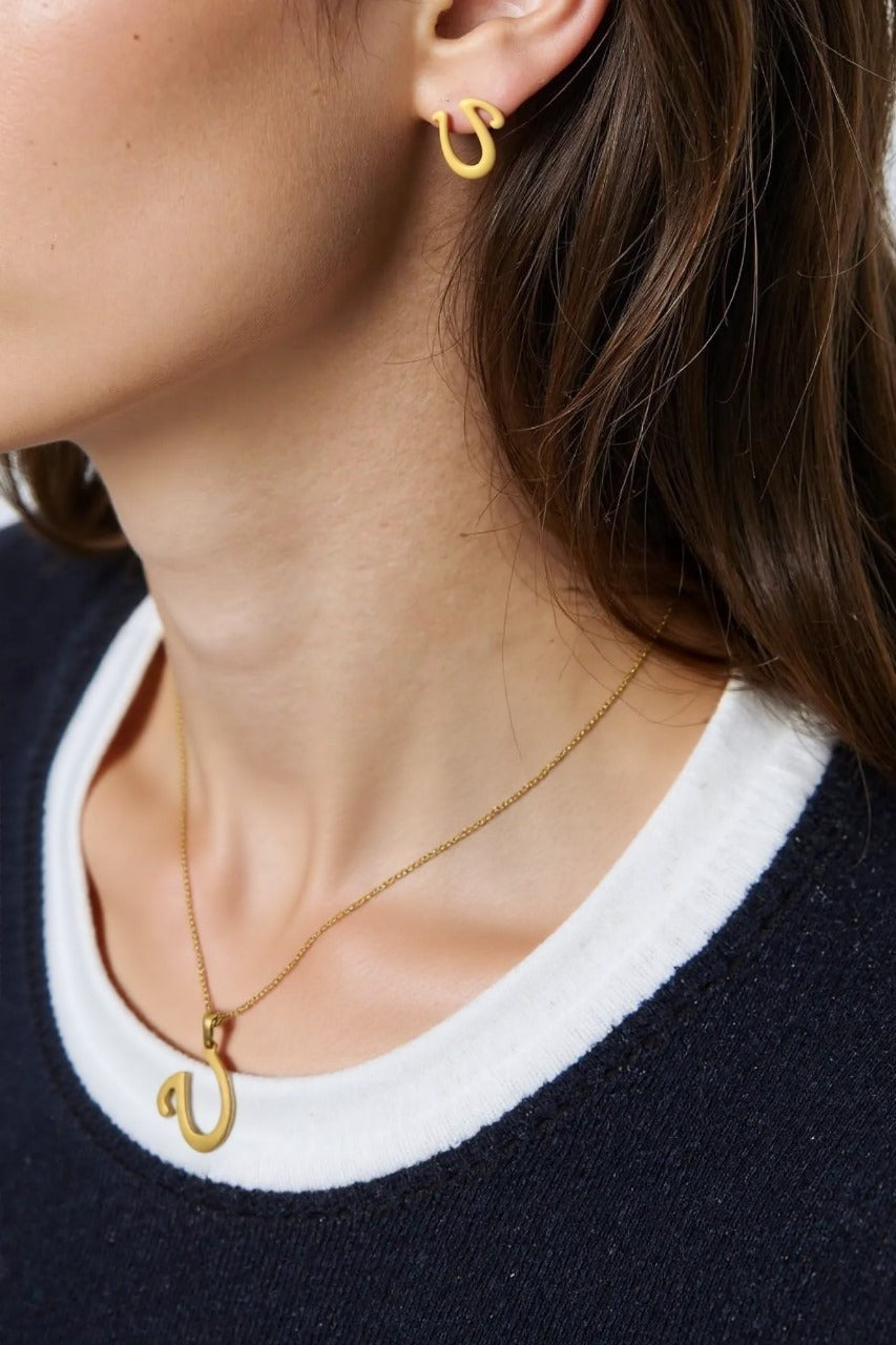 OMID Gold Plated Stylish "U" Alphabet Pendant Necklace with Matching Earrings Jewellery Set For Women and Girls