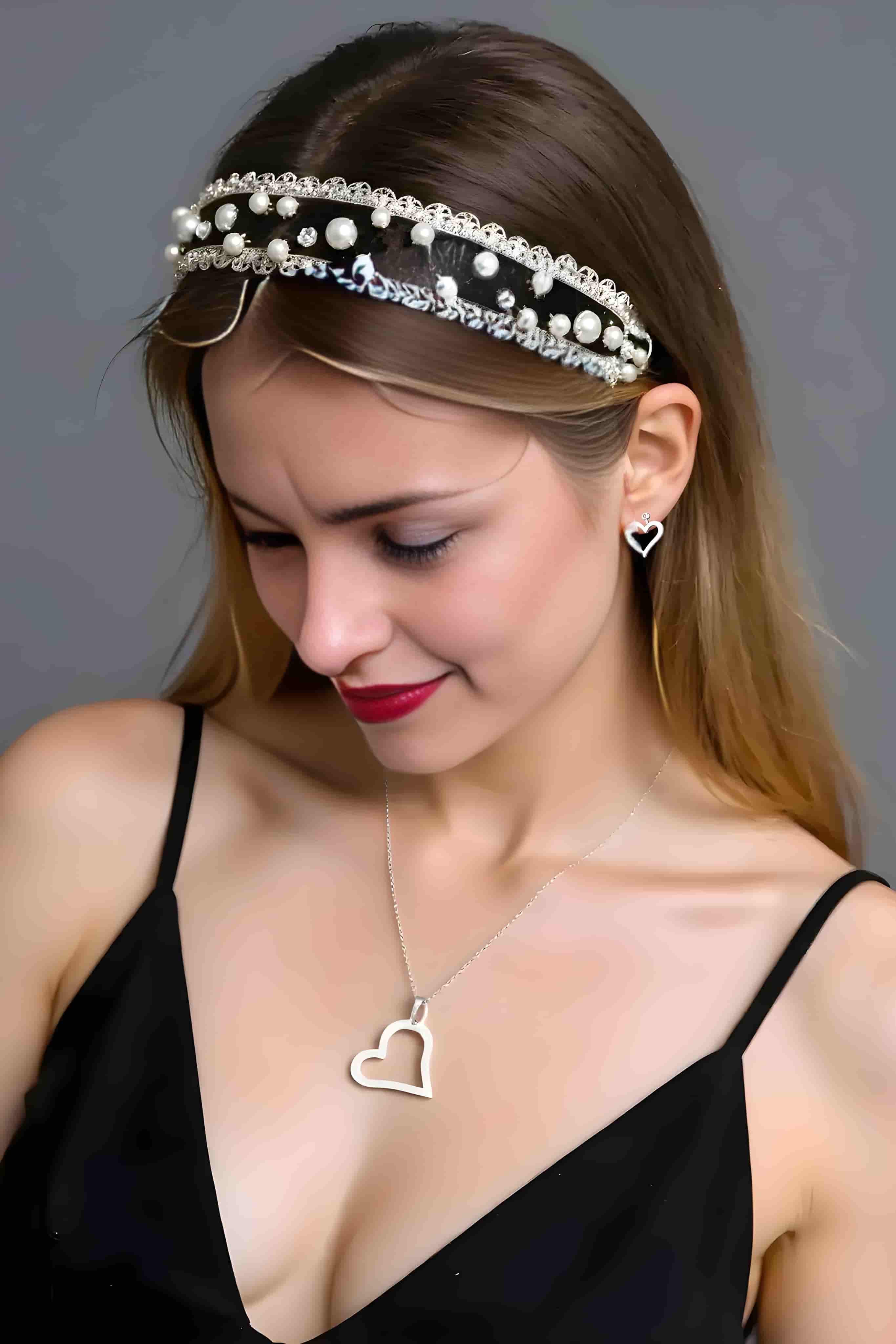 OMID Sterling Silver Open Heart Jewellery Set, Necklace and Earrings for Women, Minimalist Hollow Heart Pendant With Matching Studs For Women And Girls