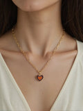 OMID Heart Charm Pendant Necklace for Women and Girls – Gold-Plated Link Chain with Dual-Tone Enamel Heart