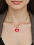 OMID Heart Charm Pendant Necklace for Women and Girls – Gold-Plated Link Chain with Dual-Tone Enamel Heart