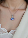 OMID Evil Eye Pendant Necklace, Protective Blue Eye Charm on Silver Chain for Women & Girls