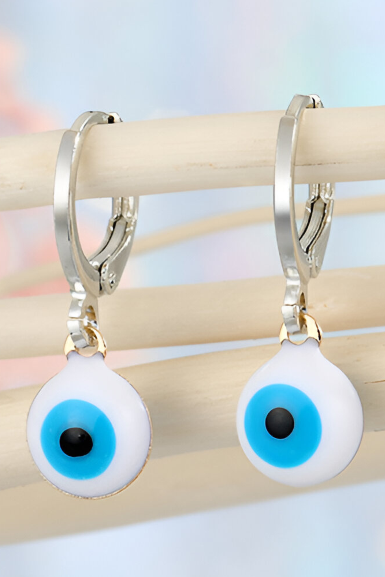 OMID Evil Eye Dangle Earrings for Women & Girls, Lightweight Enamel Charm Hoops, Silver-Plated Finish.