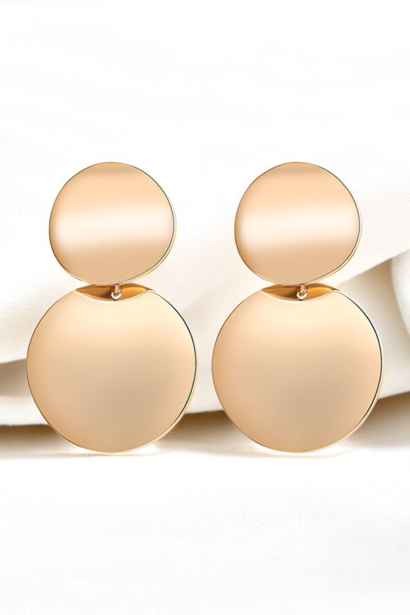 OMID Elegant Double Disc Gold Plated Statement Earrings for Women & Girls | Lightweight Round Drop Earrings | Party & Casual Wear
