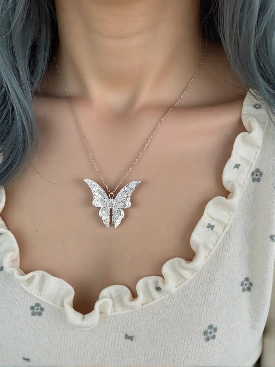 OMID Elegant Silver Plated Filigree Butterfly Pendant Necklace for Women and Girls – Lightweight & Stylish Fashion Jewellery