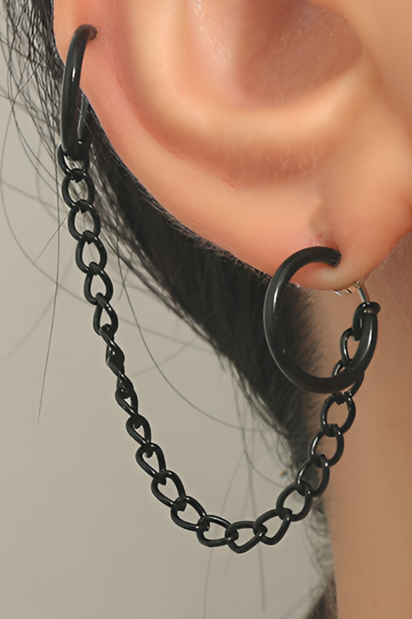 OMID Black Double Hoop Chain Link Punk Earring for Women & Girl, Stylish Gothic Ear Cuff Piercing