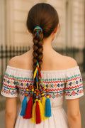 OMID, Handcrafted Parandi Hair Accessory – Colorful Cotton Tassel Braids with Wooden Beads – Traditional Punjabi Bridal Braid Extension – Women’s Ethnic Festival Jewelry
