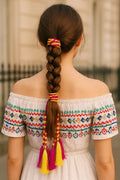 OMID, Punjabi Parandi Braid Tassel Hair Accessory – Traditional Pink & Yellow Silk with Beads – Indian Ethnic Hair Extension for Weddings & Festivals