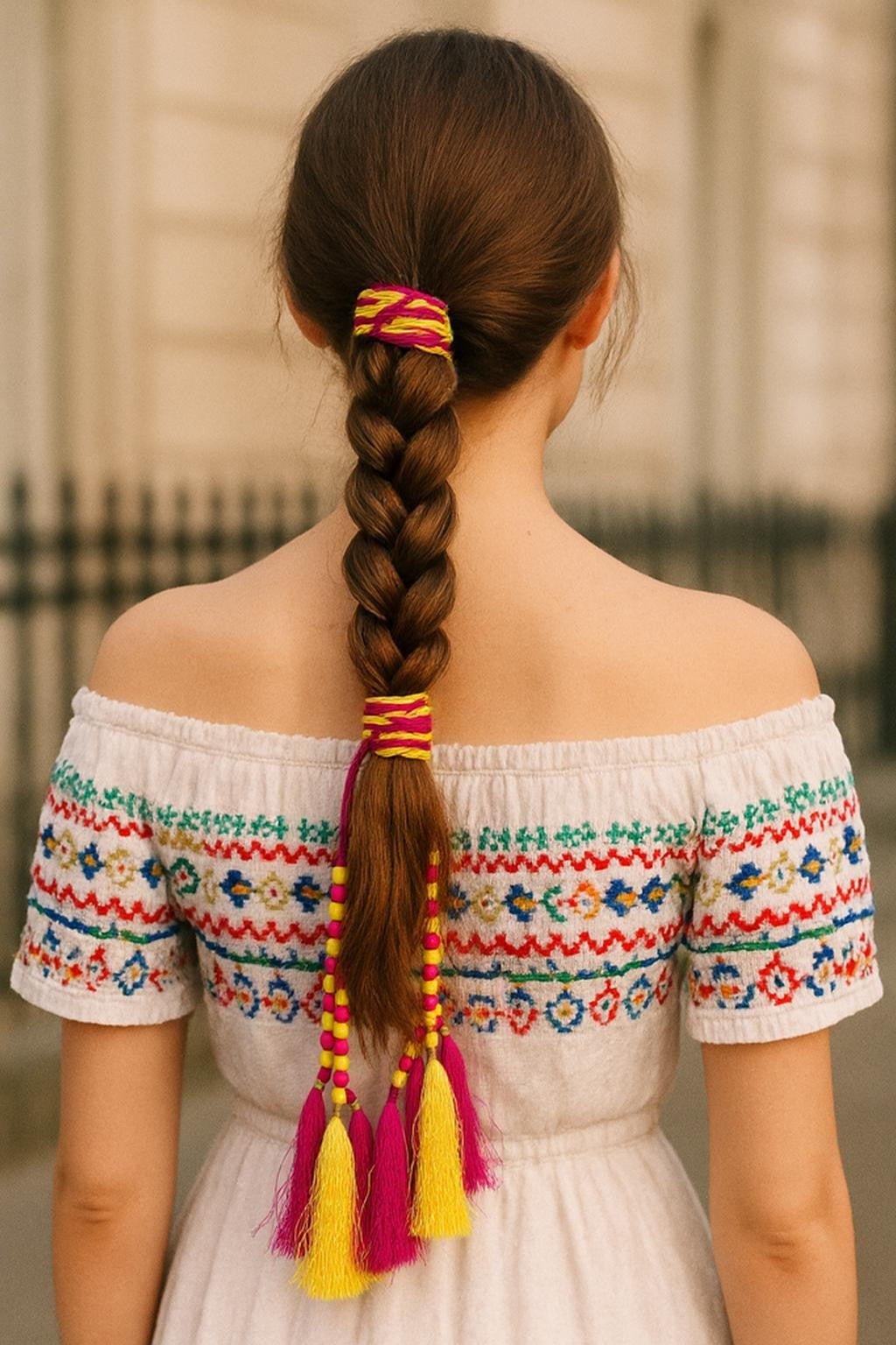 OMID, Punjabi Parandi Braid Tassel Hair Accessory – Traditional Pink & Yellow Silk with Beads – Indian Ethnic Hair Extension for Weddings & Festivals