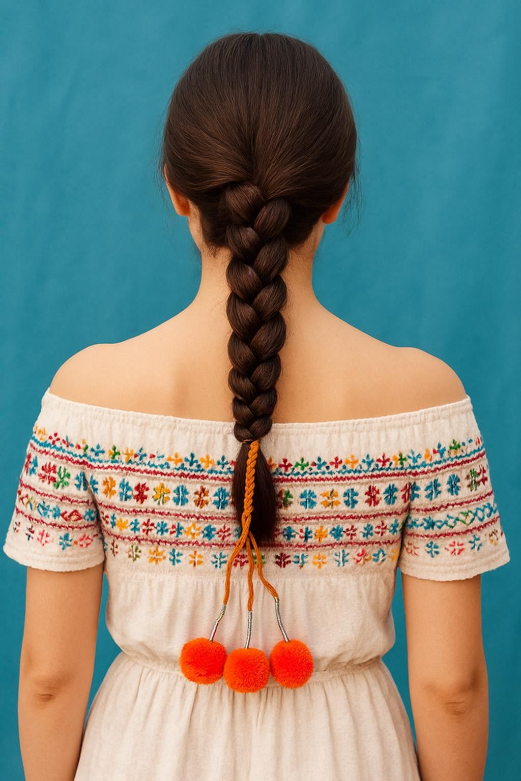 OMID, Traditional Punjabi Parandi for Women & Girls – Orange Braided Hair Accessory with Pom Pom Tassels