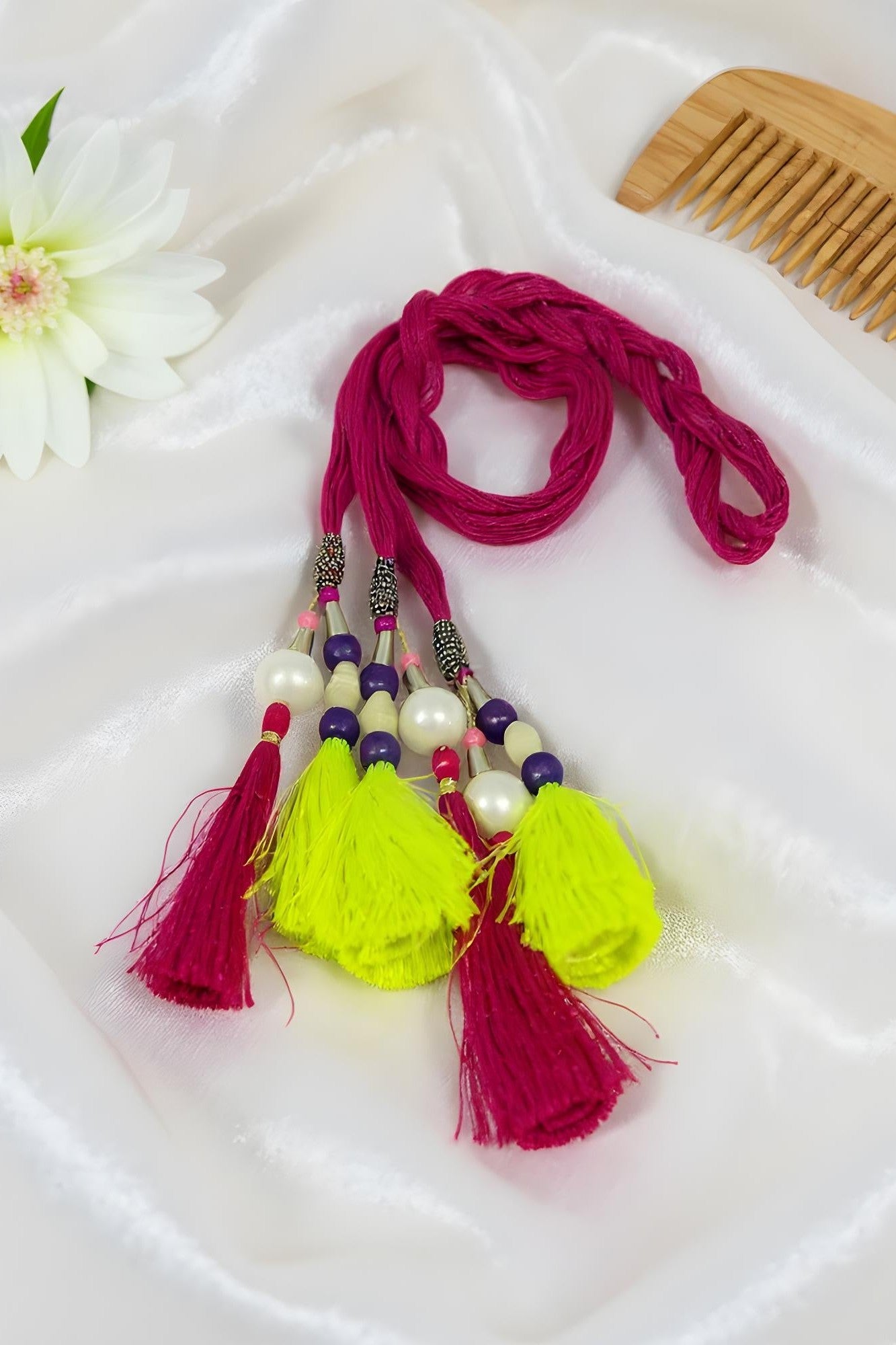 OMID, Punjabi Parandi for Women – Vibrant Hair Braid Accessory with Tassels and Beads, Traditional Ethnic Braid Extension for Weddings