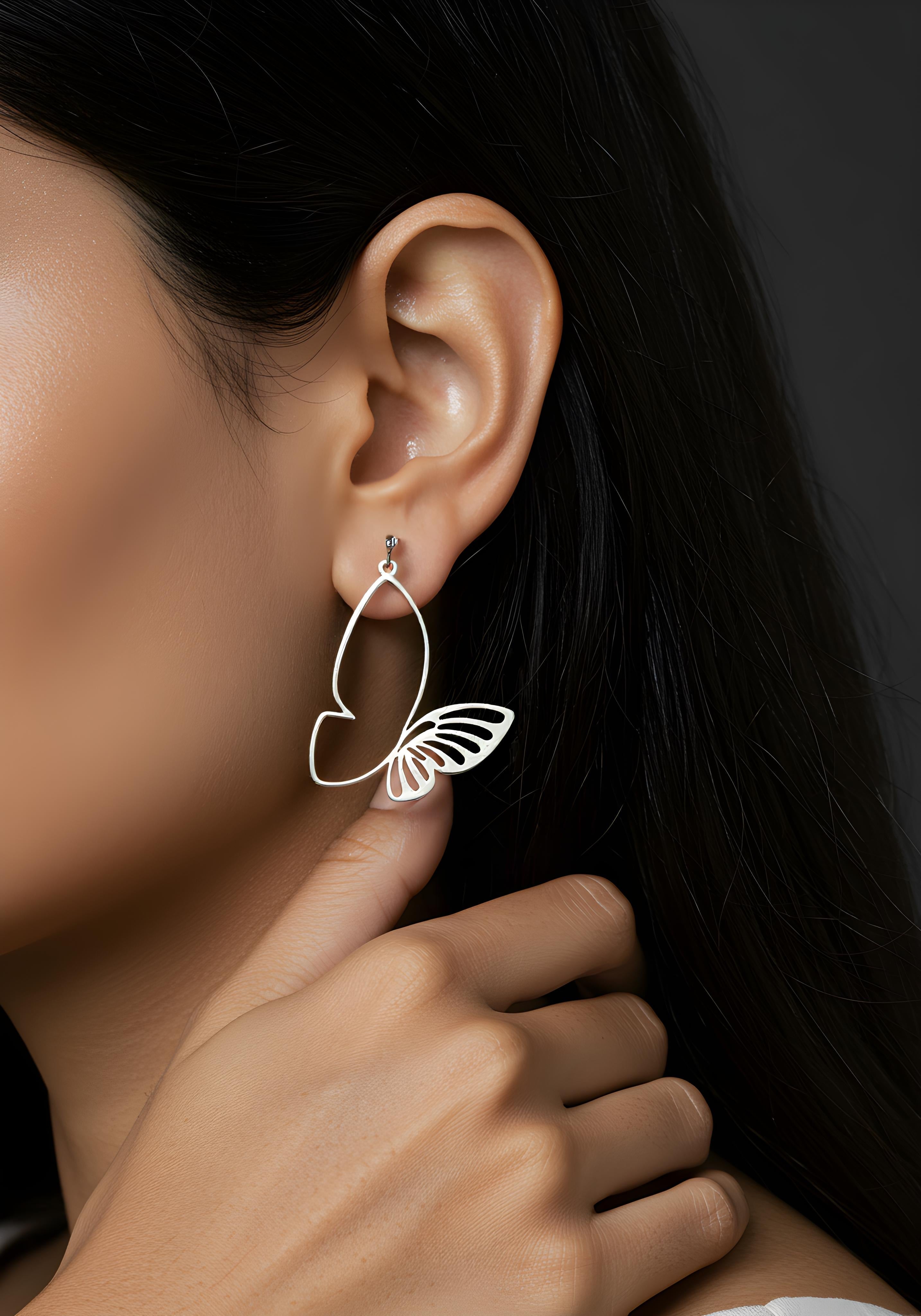 OMID Elegant Butterfly Outline Dangle Earrings, Lightweight Metallic Drop Earrings for Women & Girls
