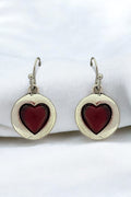 OMID Red Heart Dangle Earrings for Women, Vintage Silver-Tone Drop Earrings with Glass Inlay-Romantic Jewellery for Girls & Women