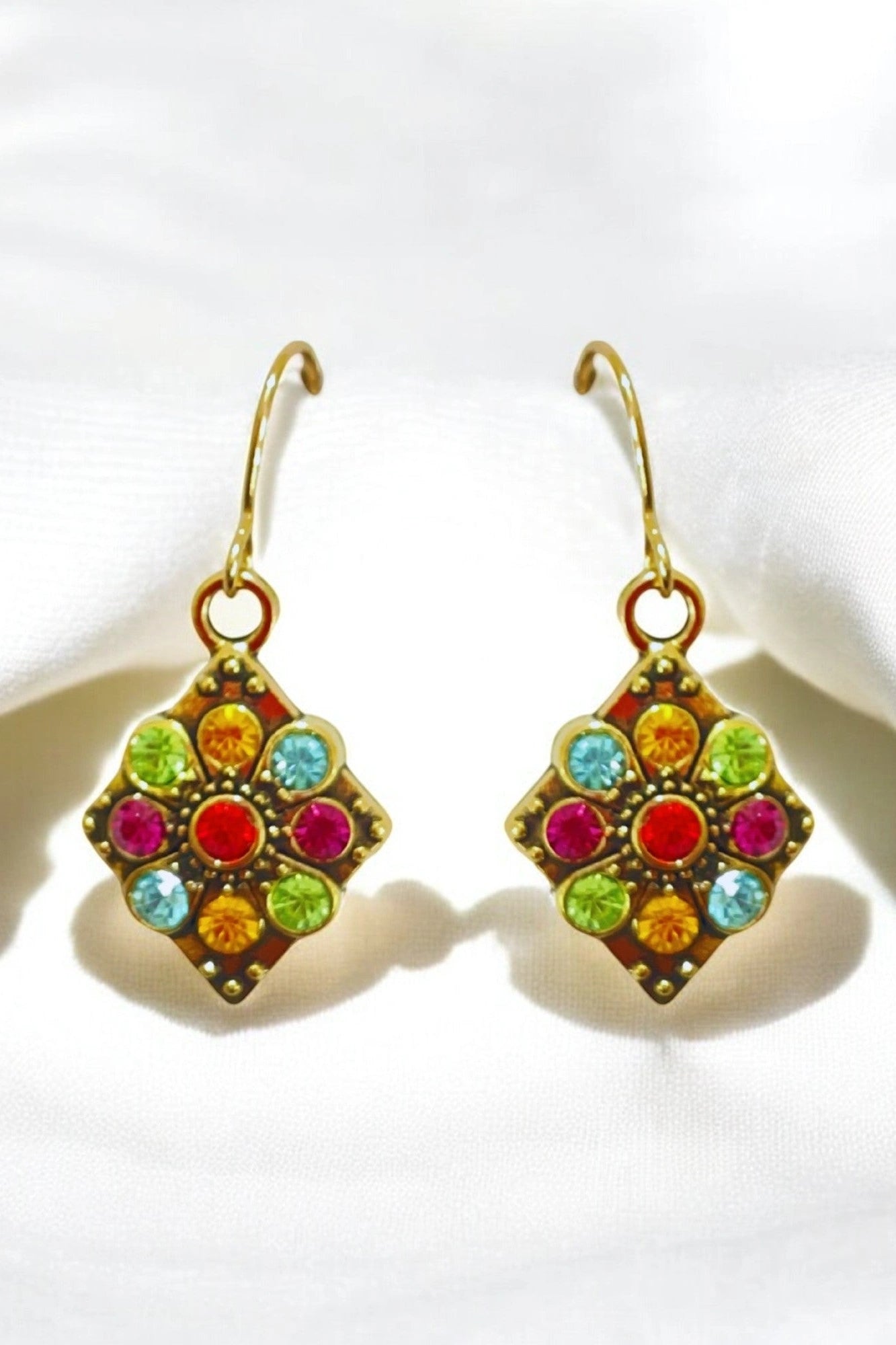 OMID Vintage Multicolor Crystal Dangle Earrings for Women and Girls – Ethnic Floral Design, Lightweight Hook Earrings