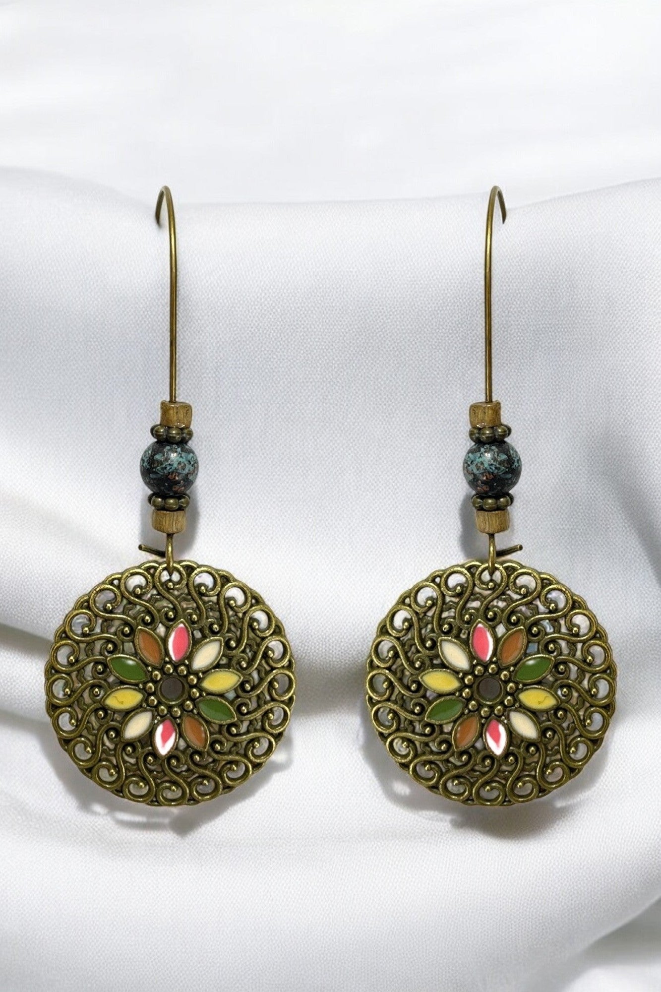 OMID Vintage Floral Filigree Drop Earrings, Bohemian Multi-Color Beaded Dangle Earrings for Women and Girls