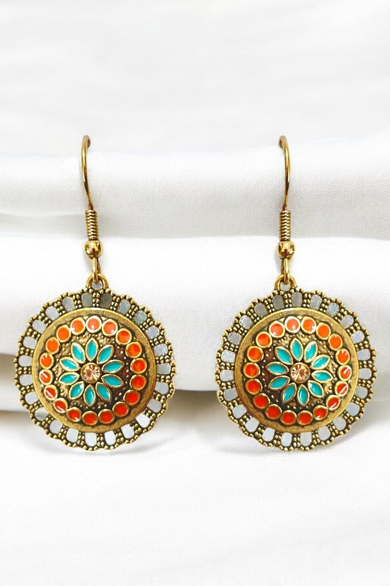 OMID Vintage Boho Floral Drop Earrings, Turquoise & Coral Accents Earrings For Women and Girls