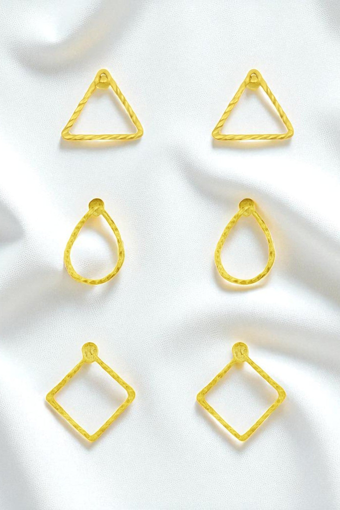 OMID, Geometric Gold Stud Earrings Set – Triangle, Teardrop & Diamond Shapes – Lightweight Fashion Jewelry for Women & Girls (Pack of 3 Pairs)