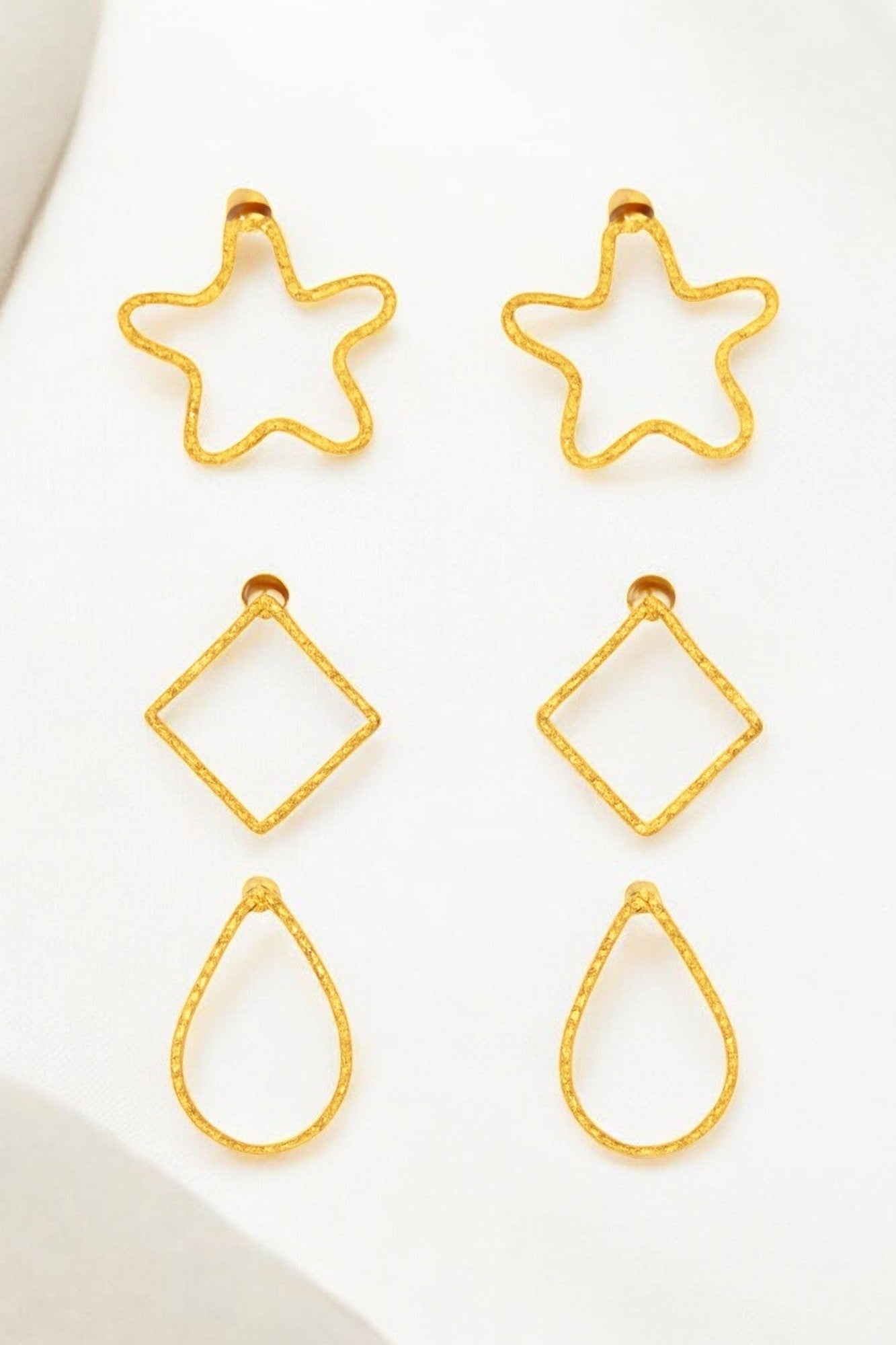 OMID, Trendy Geometric Gold-Plated Earrings Combo Set – Star, Diamond & Teardrop Shapes. (Pack of 3 Pairs)