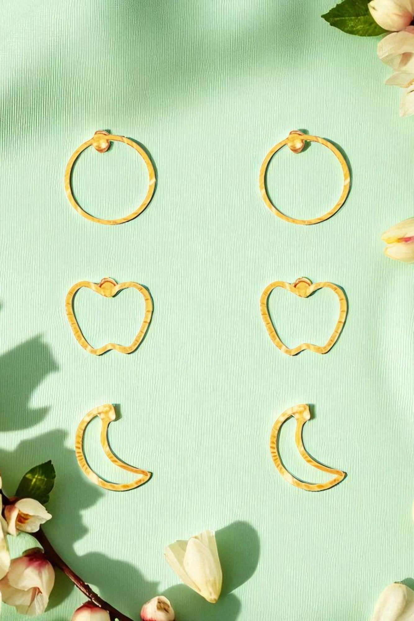 OMID, Minimalist Gold Stud Earrings Set for Women – Hoop, Apple, and Moon Shaped Hypoallergenic Fashion Jewellery,  (Pack of 3 Pairs)