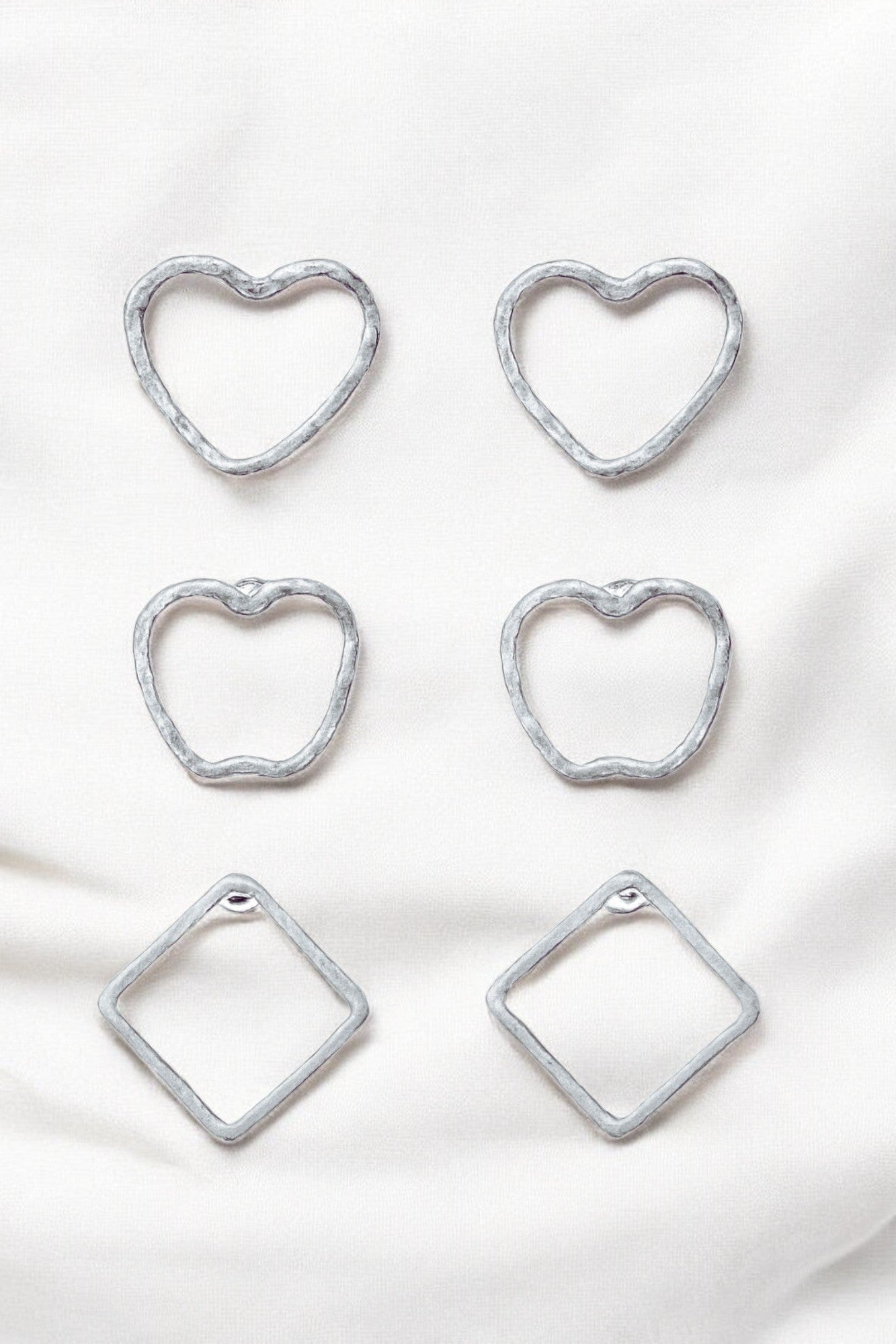 OMID, Geometric Hollow Stud Earrings Set, Heart, Apple & Square Shapes, Hypoallergenic for Women & Girls, (Pack of 3 Pairs)