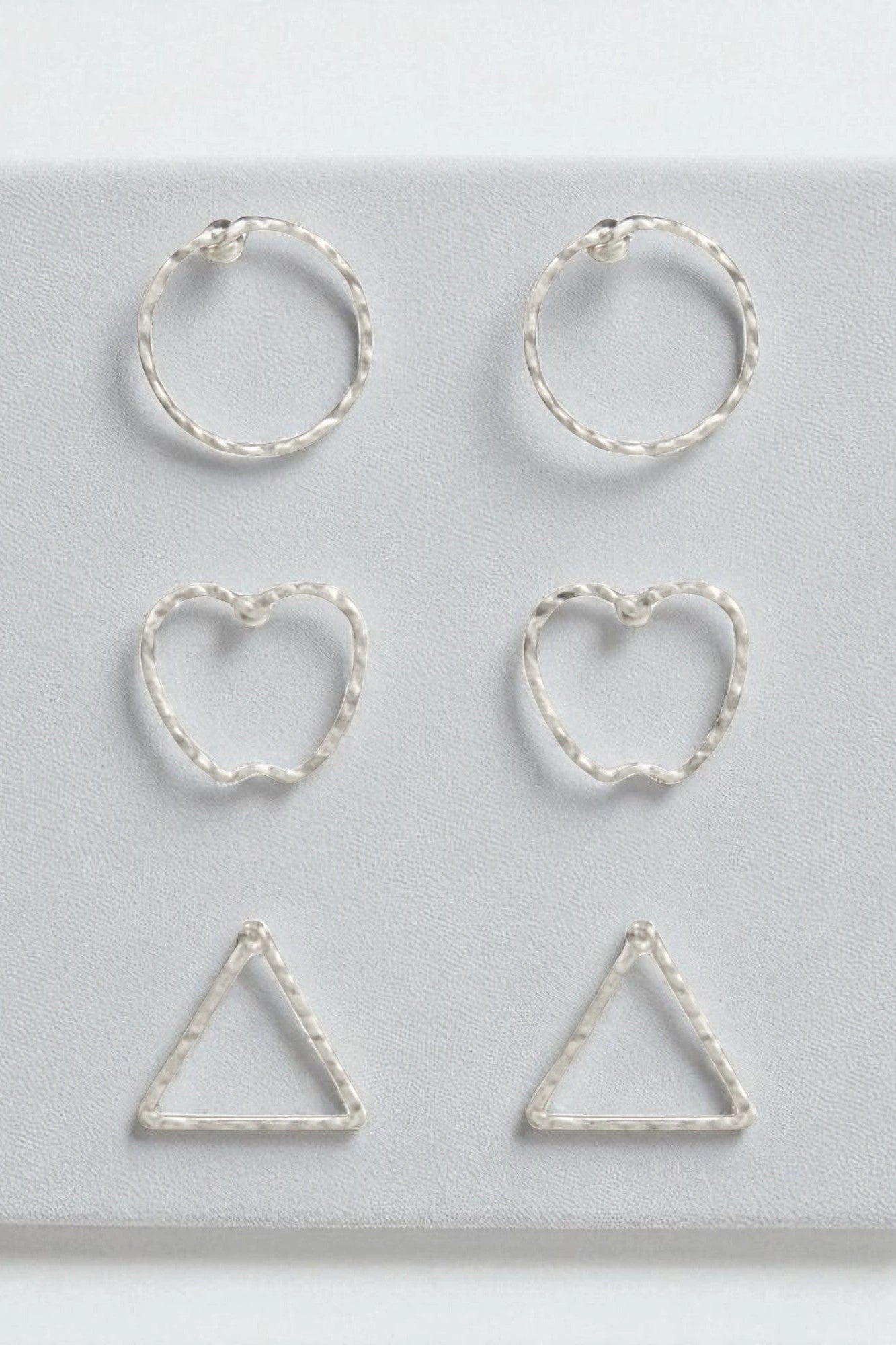 OMID, Sterling Silver Stud Earring Set for Women – Hammered Heart, Square & Moon Geometric Minimalist Earrings – Hypoallergenic, Lightweight, Everyday Jewelry (Pack of 3 Pairs)