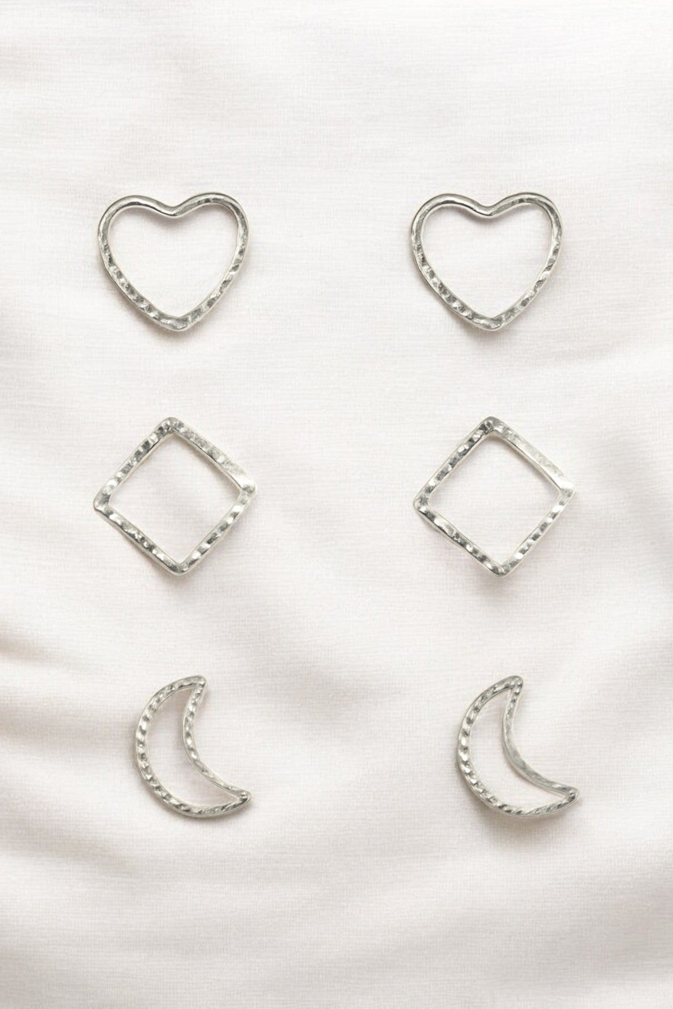 OMID, Minimalist Silver Geometric Earrings Set -Circle, Heart, Triangle Shapes Modern Studs for Women & Girls, (Pack of 3 Pairs)
