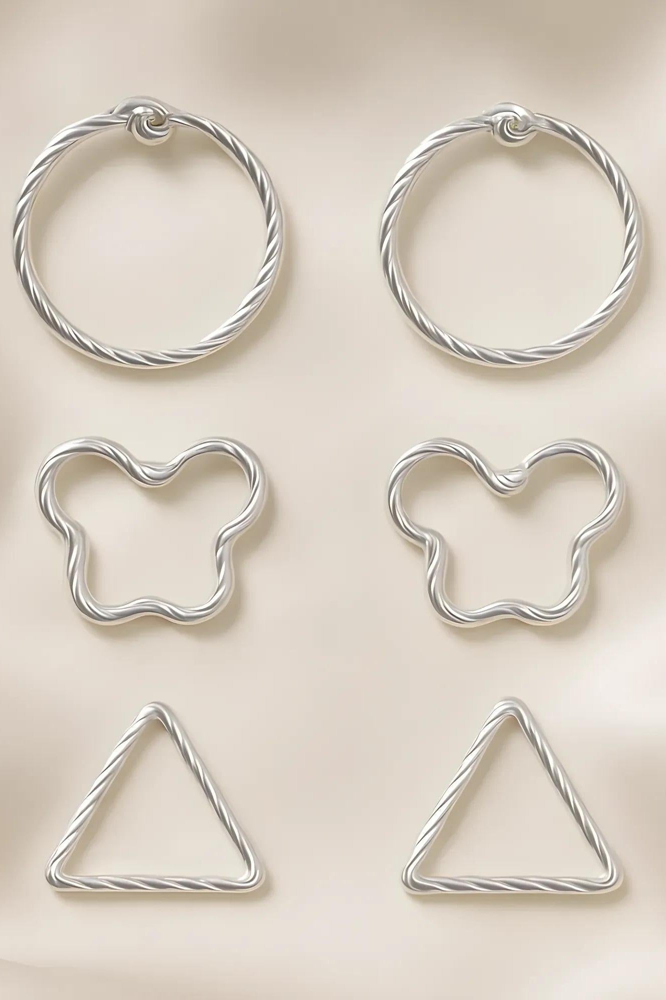 OMID, Trendy Twisted Hoop, Butterfly & Triangle Shaped Earrings Set for Women & Girls – Unique Geometric Design, Lightweight, Hypoallergenic, Everyday Wear, (Pack of 3 Pairs)