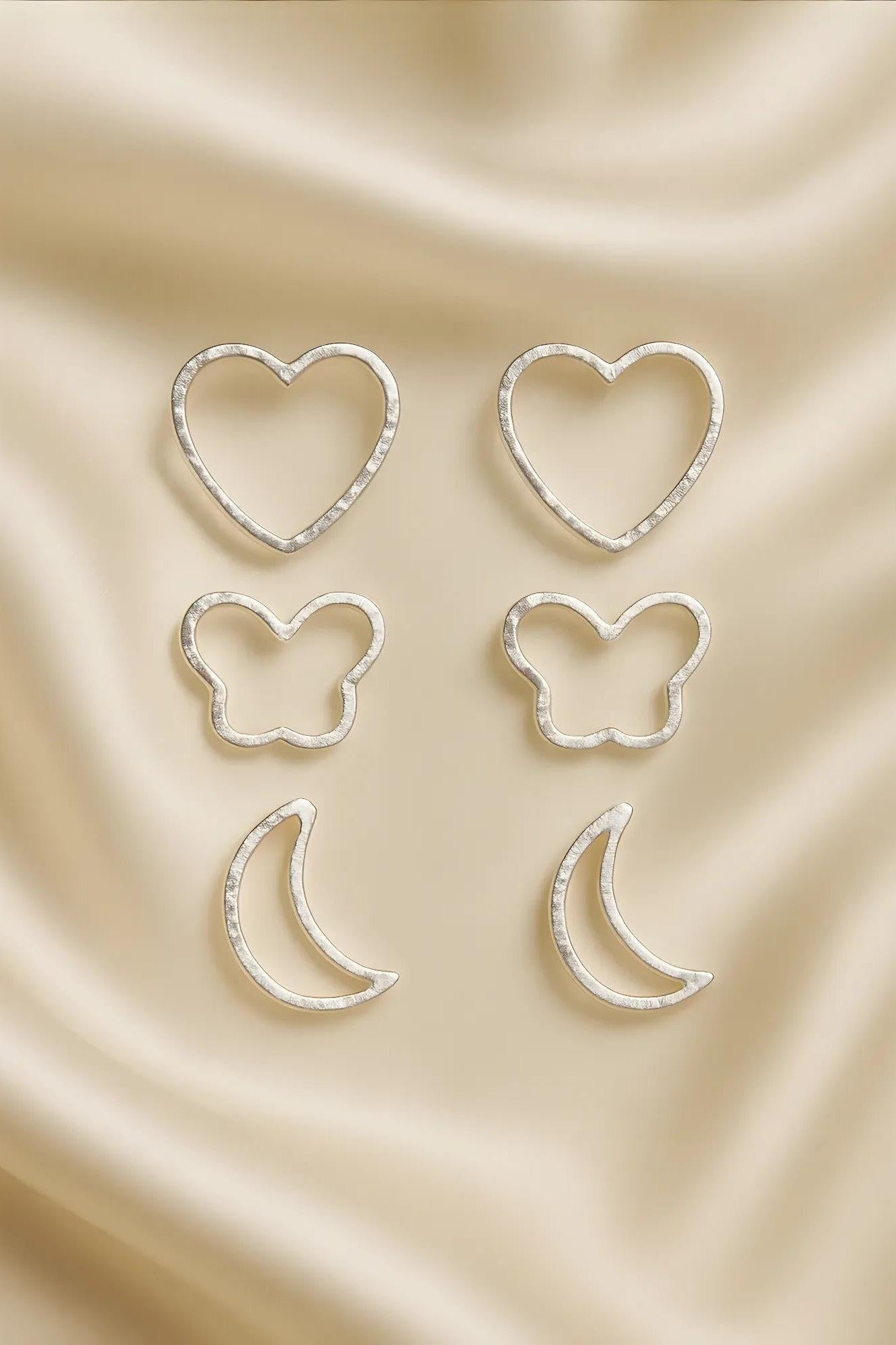 OMID, Sterling Silver Heart, Butterfly & Moon Shaped Earrings Set for Women – Unique Studs, Hypoallergenic, Lightweight Fashion Jewelry Gift, (Pack of 3 Pairs)