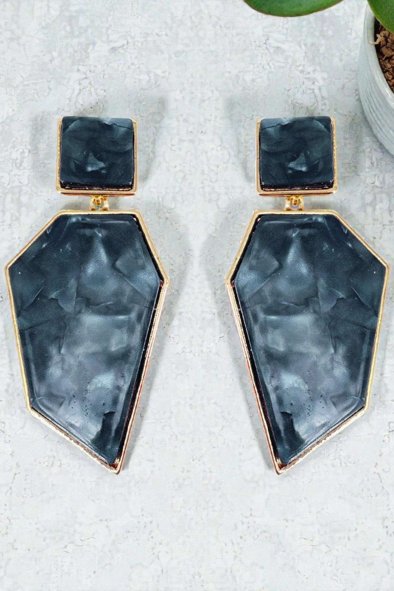 Geometric Marbled Resin Statement Drop Earrings for Women and Girls