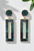 Emerald Green Geometric Rectangle Drop Earrings for Women and Girls