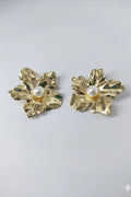 Gold-Tone Floral Pearl Stud Earrings for Women