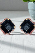 Black Square Crystal Halo Stud Earrings for Women and Girls