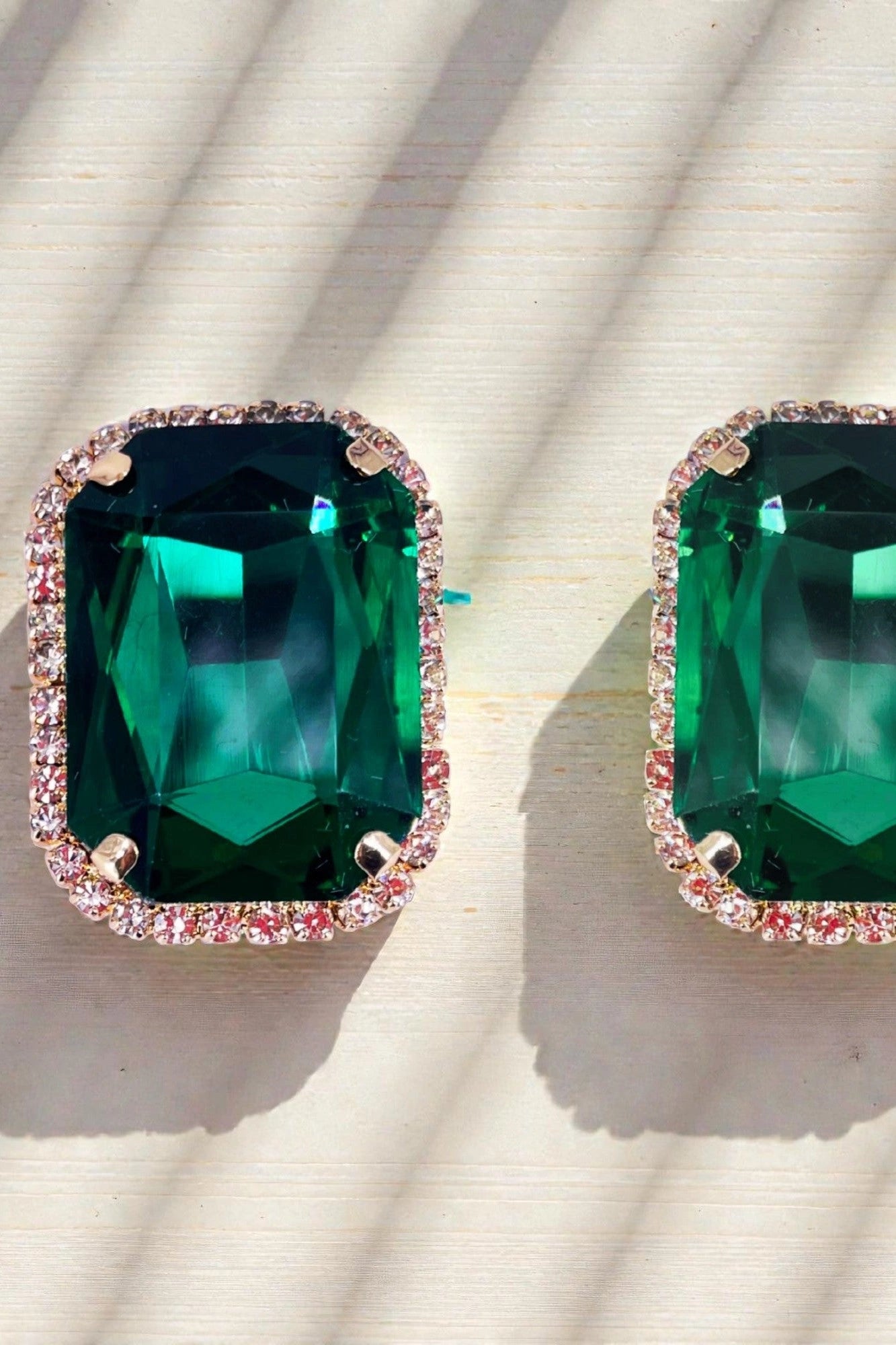 Elegant Emerald Green Crystal Statement Stud Earrings for Women and Girls