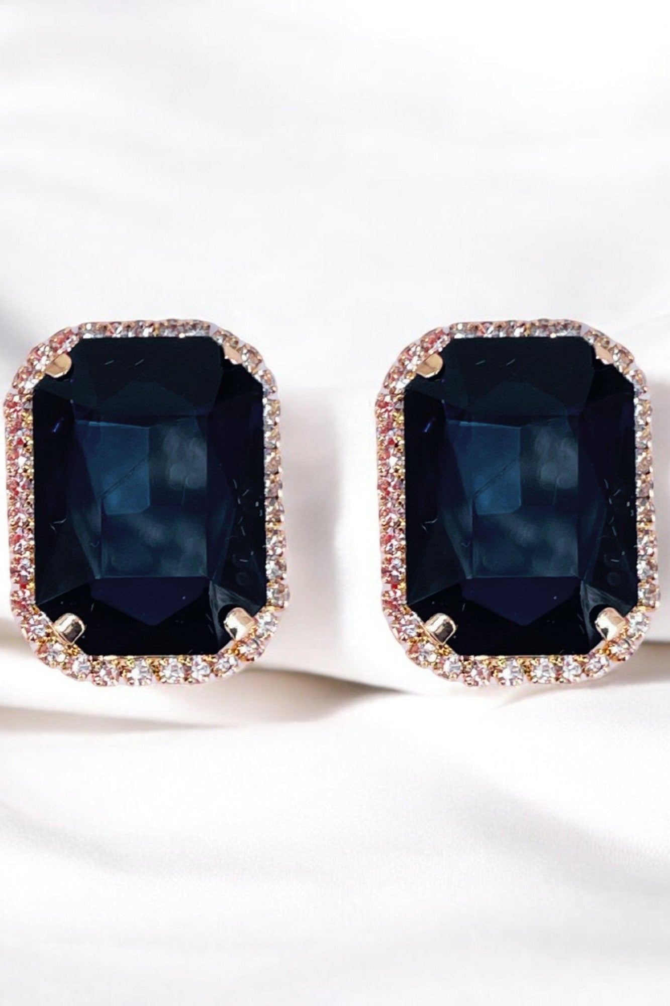 Sapphire Blue Rectangular Crystal Stud Earrings for Women For Women