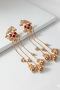 Traditional Gold-Plated Bird Jhumka Earrings with Triple Chain Drop