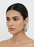 Elegant Multi-String Pearl Jhumka Earrings with Stone-Studded Floral Top for Women & Girls