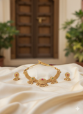Elegant Traditional Gold-Tone Temple Necklace With Earrings