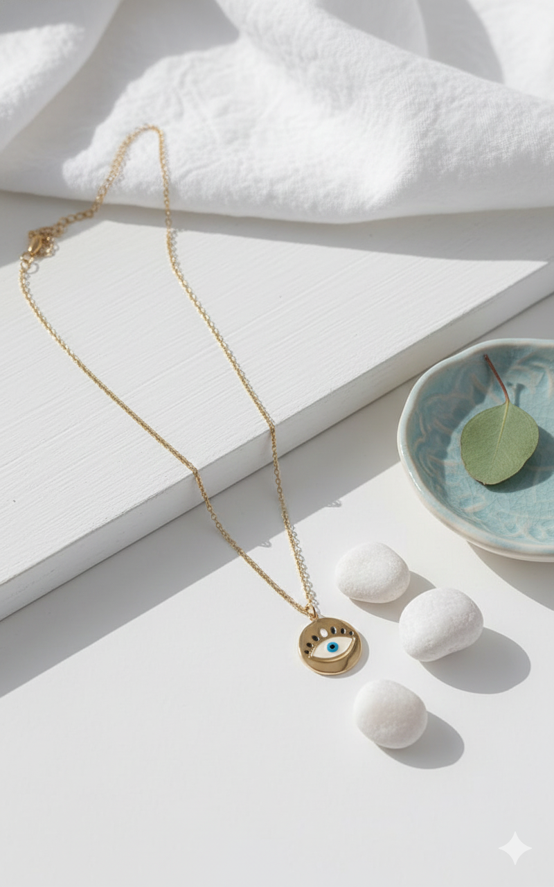 Evil Eye Protection Pendant Necklace with Blue Center Charm