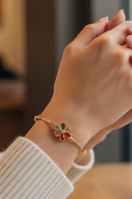 Radiant Gold-Plated Adjustable Stone Bangle/Bracelet Set for Women and Girls, Everyday & Festive Wear