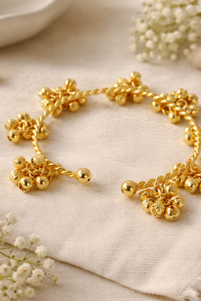 Twisted Rope Gold-Tone Cluster Bead Bracelet for Women