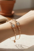 Elegant Gold-Tone Adjustable Oval Stone Bangle/Bracelet Set for Women and Girls