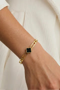 Elegant Black Clover Gold Plated Bangle Bracelet for Women and Girls