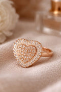 Sparkling Heart Halo Pavé Baguette Gold Ring for Women and Girl
