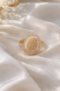Gold Plated Sunburst Baguette Halo Cocktail Ring for Women and Girls